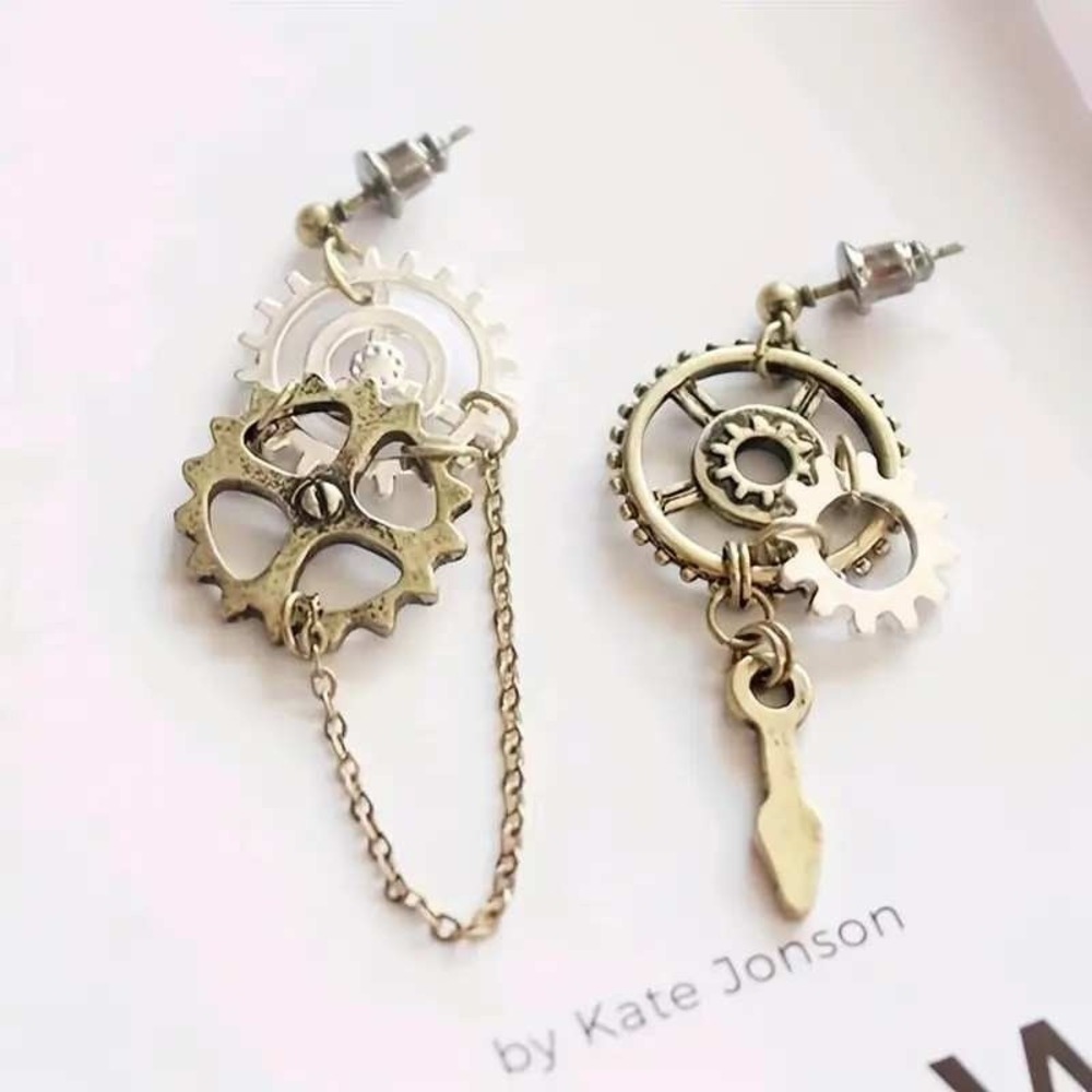 Steampunk Earrings Women's Gear Cog Dangle Drop Earrings